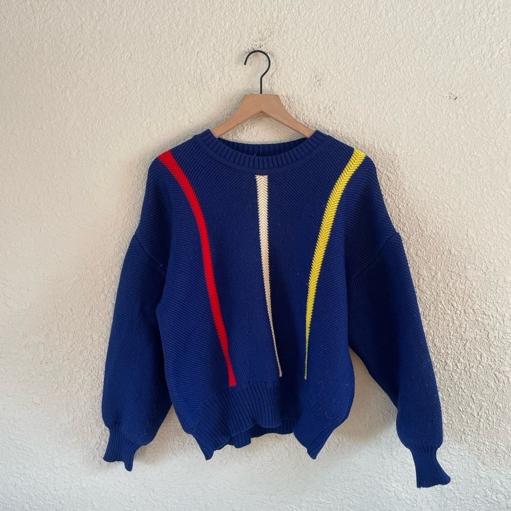 Vintage 80s Sweater with Red, Yellow & Cream Accents - Picture 15 of 15
